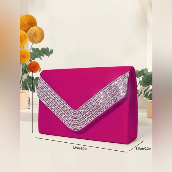 Glittering Rhinestone Envelope Bag Pink Lady Evening Clutch Handbag - Picture 3 of 6